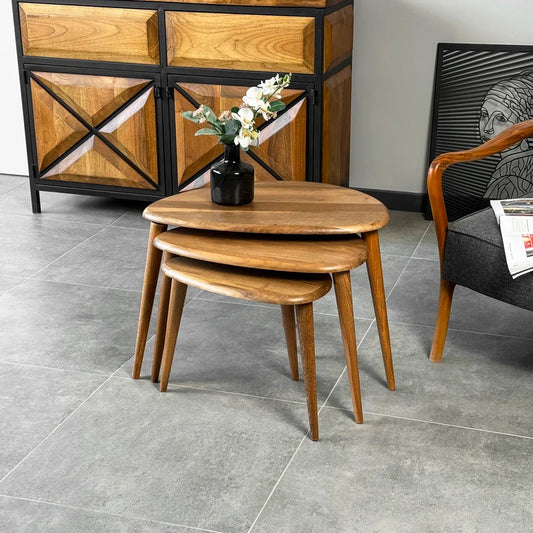 Nesting Coffee Table Set Walnut Side Table Mid Century Modern Living Room Furniture Housewarming Gift